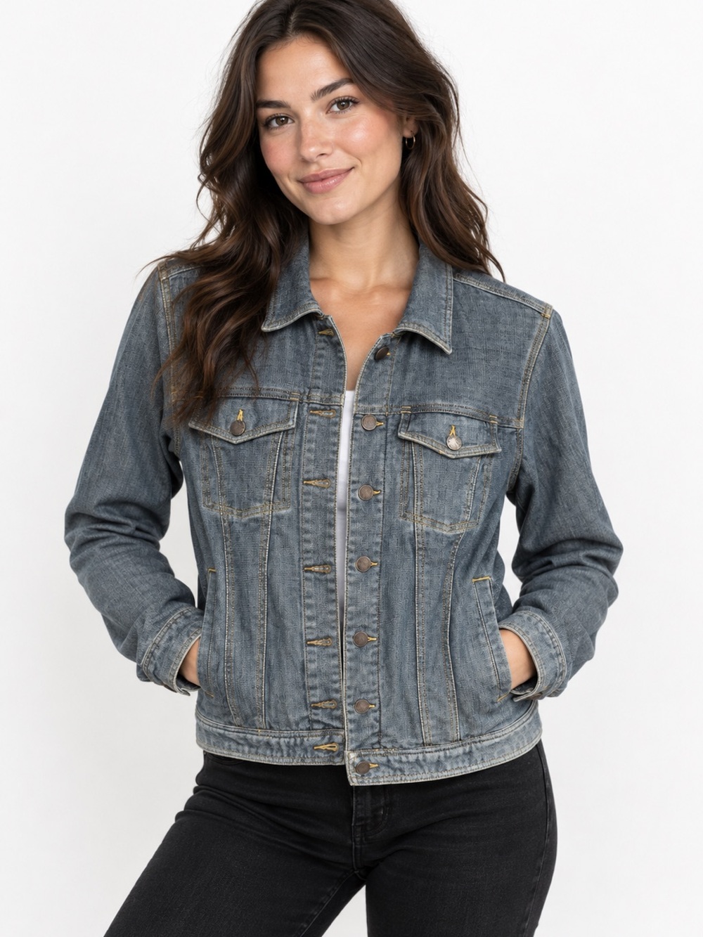 Roots Women's Denim Jacket with plaid lining